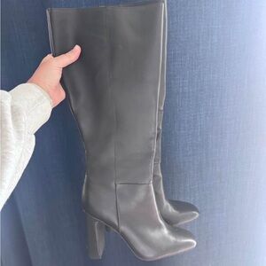 Steve Madden Black Women's Knee-High Leather Block Heel Boots